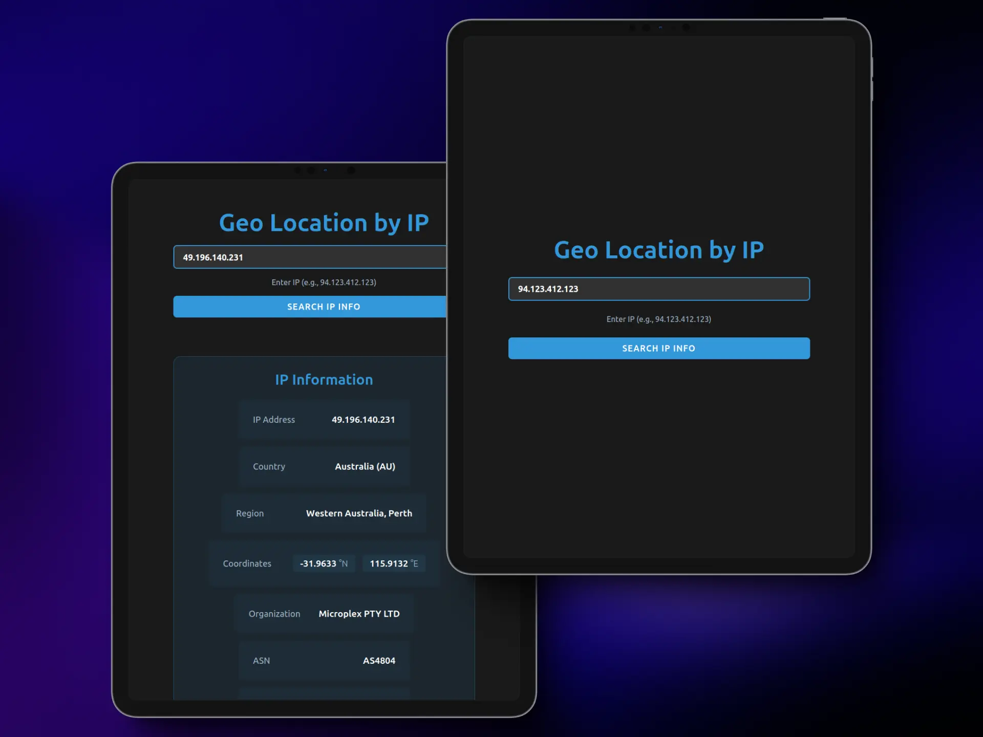 Captura de pantalla del proyecto Geo Localiza una IP